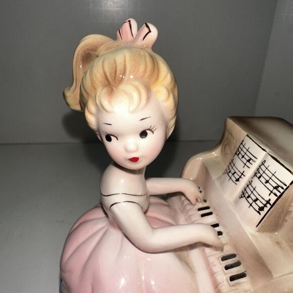 Vintage Josef Originals Revolving Music Box Girl Playing Piano Candelabra  Works - Picture 2 of 16